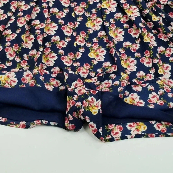 Betsy Johnson Size 6 Blue Pink Floral Ruffle Built in Belt/Tie Back Zip Romper - Picture 7 of 10